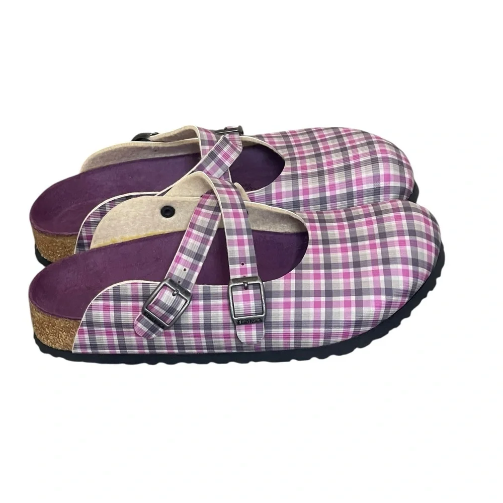 Birkenstock Birkis Dorian Check Lilac Gray Slip On Clog Mules Size 7